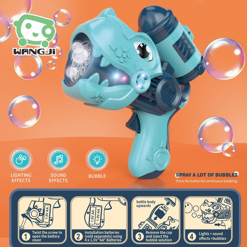 Kids Cartoon Bubble Gun Electric Dinosaur Bubble Gun Machine With Light