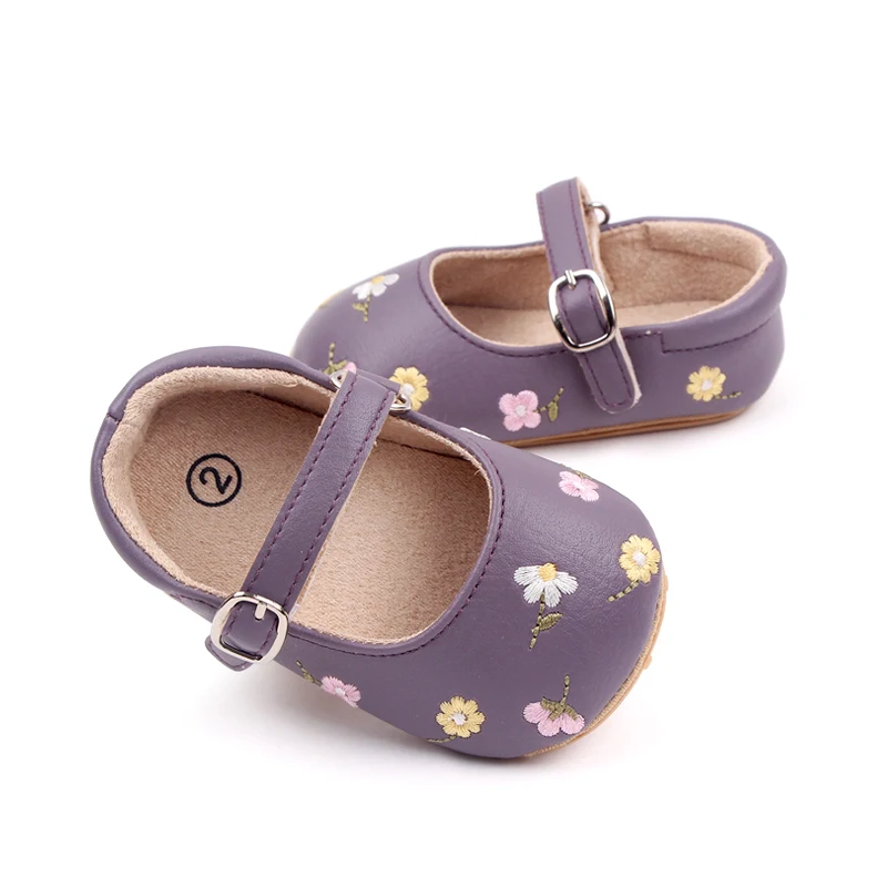 Beautiful Flower Embroidery Soft PU Leather Princess Baby Girl Shoes Toddler Shoes for Girls Baby Walking Shoes supplier