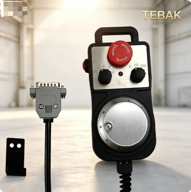 TEBAK Manual Pulse Generator MPG Handwheel Pendant, 5V 100PPR CNC Hand Unit With Emergency Stop for Milling Router Lathe