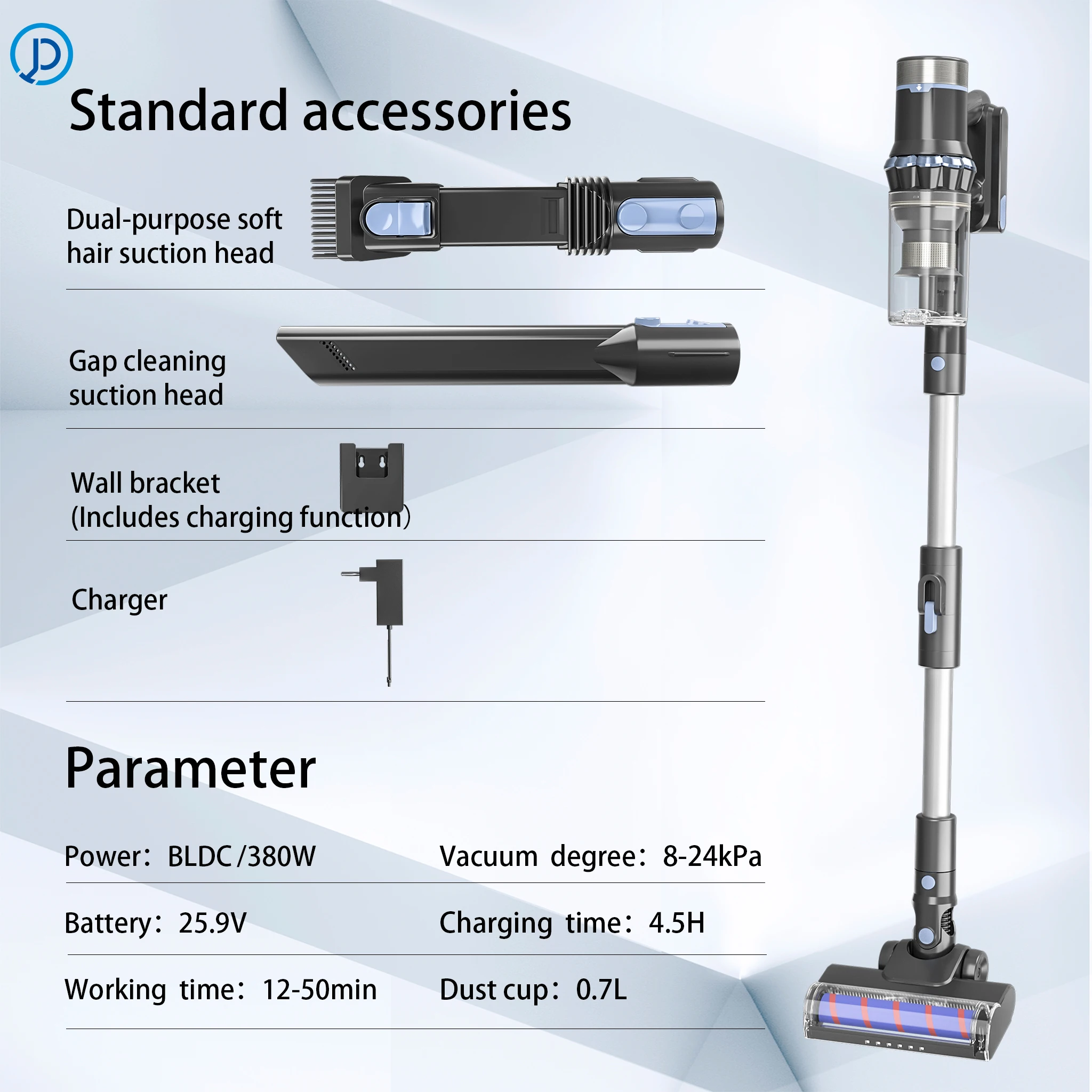 Deep Clean Ash Upright Cordless Vacuum Cleaner Powerful Portable Vacuum