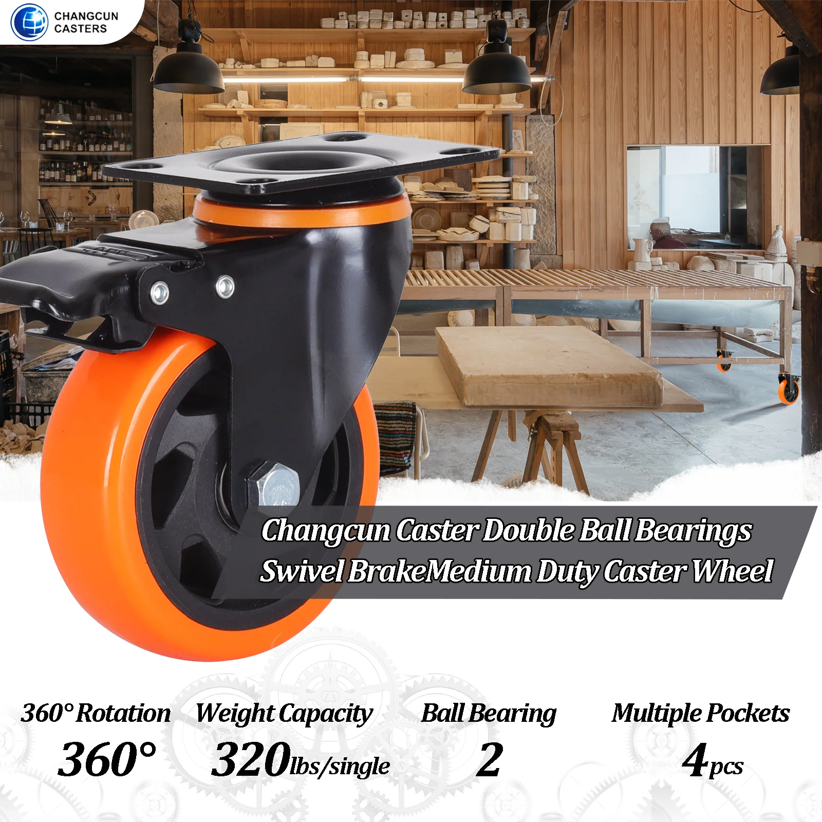 Lifting Rolleys Caster Factory Manufacturer Swivel Caster with Brake Double Ball Bearings ...