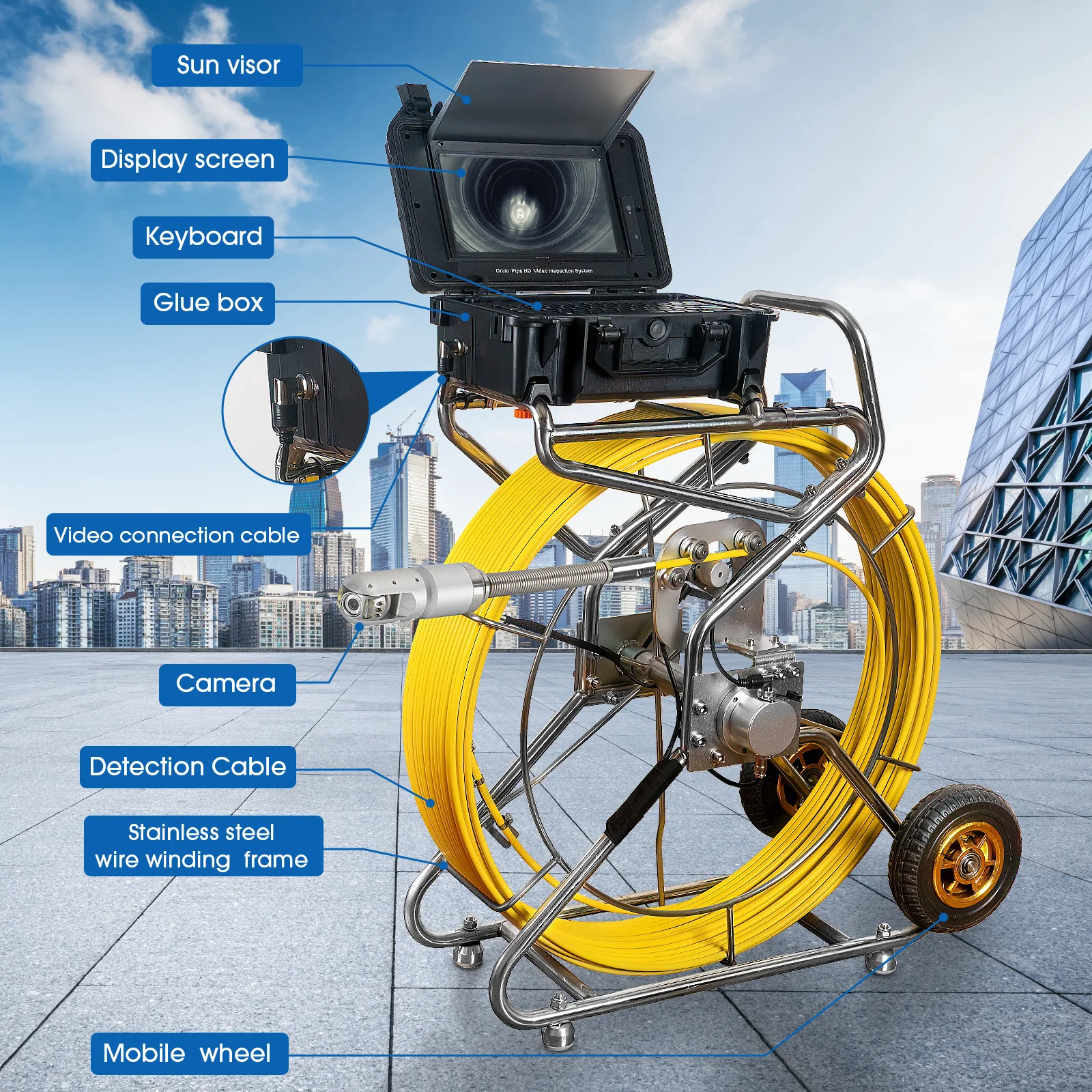 Sewer Camera Factory 10.1inch 1080P HD Screen with 360° Rotation Len Pipe Drain Video Inspection Camera with Meter Counter Waterproof 10- 200m Optional manufacture