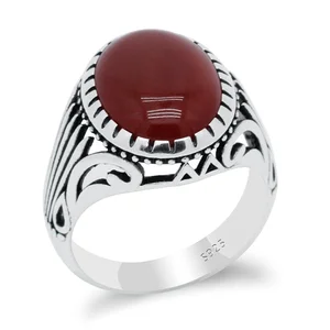 Custom Male Simple Design Jewelry Gemstone Ring Vintage Men Silver Ring 925 Natural Stone