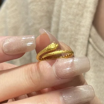 2024 Women's Trendy Engagement Ring Antique Style Plain Gold Snake Design 18K Plating Stainless Steel Dropshipping Available