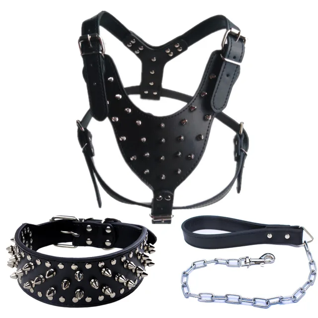Custom Pet Dog Collar And Harness Leash Set Rivet Design Dog Harness Set