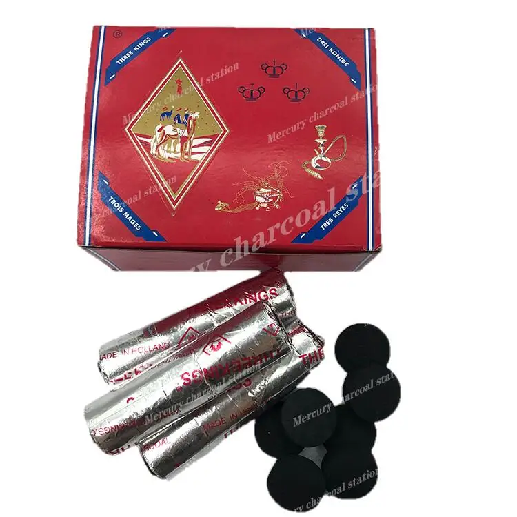 Лучший товар, высококачественный быстросжигающий уголь для кальяна, черный круглый уголь, уголь для кальяна Three Kings