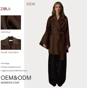 Handmade 100% Woolen Coat Regular Length Winter Casual Outerwear with Double Sided Warmth and Belt