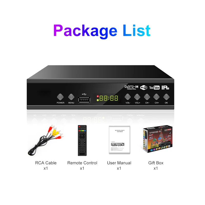 DVB-T2 Digital Smart Set-Top Box 1080P HD DVB T2 FTA TV Receiver H264 Wifi Receiver Multi-language Support STB