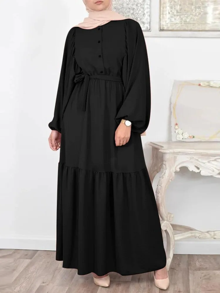 arab shirt dress Abaya Dress Kaftan with Belt Arab Women's Puff Sleeve Dress Islamic Muslim  Womens Shirt Dress Elegant Party