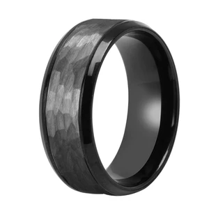 8mm Trendy Brushed Faceted Stainless Steel Black Luxury Zirconium Sleeve Ring Mens Wedding Bands Pure Tantalum Ring