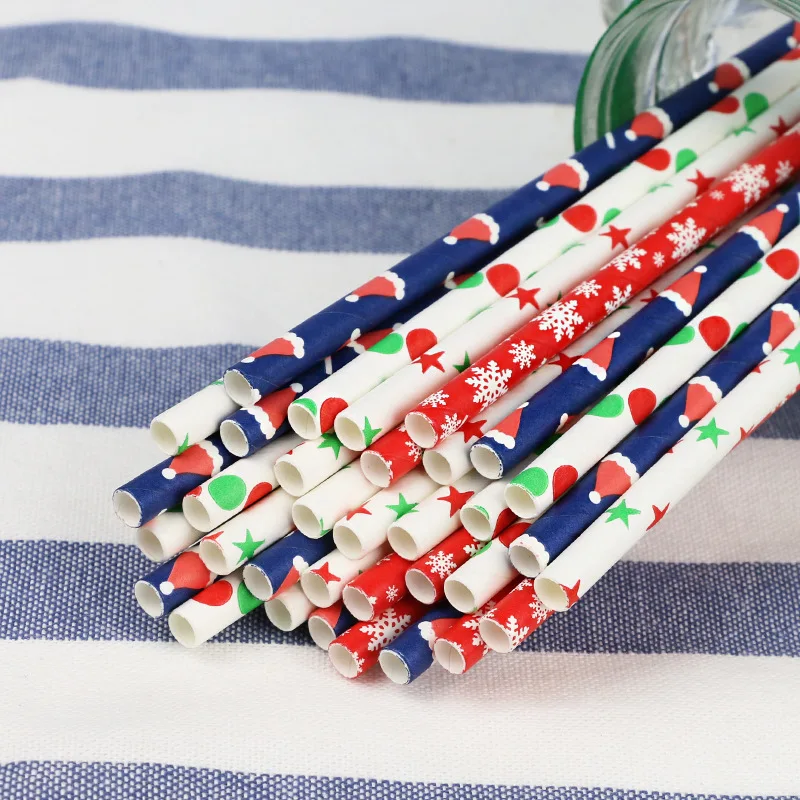 Customized Colorful Disposable Biodegradable Paper Spoon Straws Christmas Drinking Paper Straws