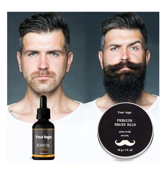 Custom Private Label  Men's Beard Care Kit Beard Oil Balm 100% Natural Moisturizing Organic Beard Growth Kit
