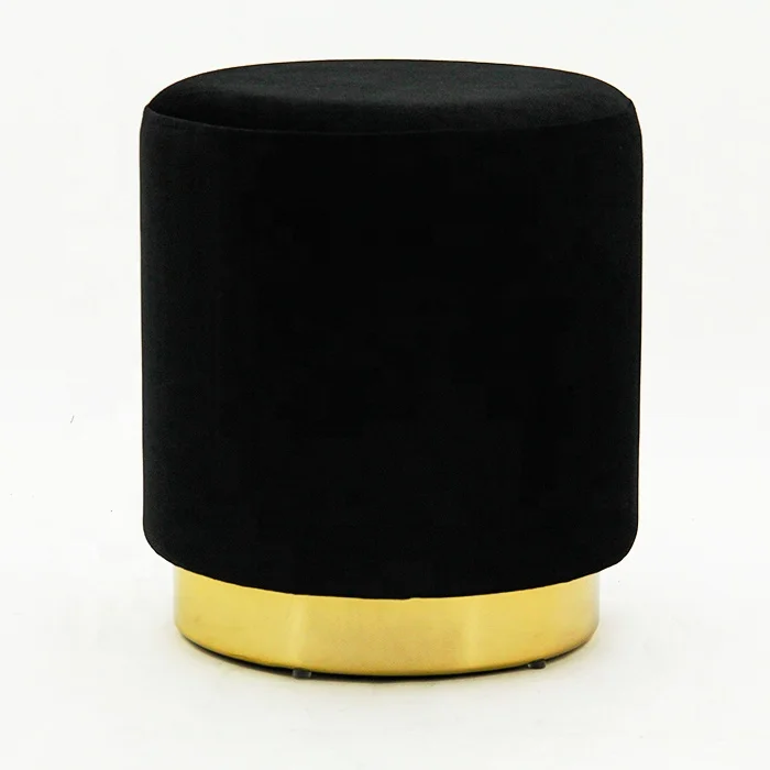 HStex Bedroom Velvet Round Golden Tufted Pouf Designer Ottoman with Gold Base Wholesale Dressing Room Stool