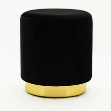 HStex Bedroom Velvet Round Golden Tufted Pouf Designer Ottoman with Gold Base Wholesale Dressing Room Stool