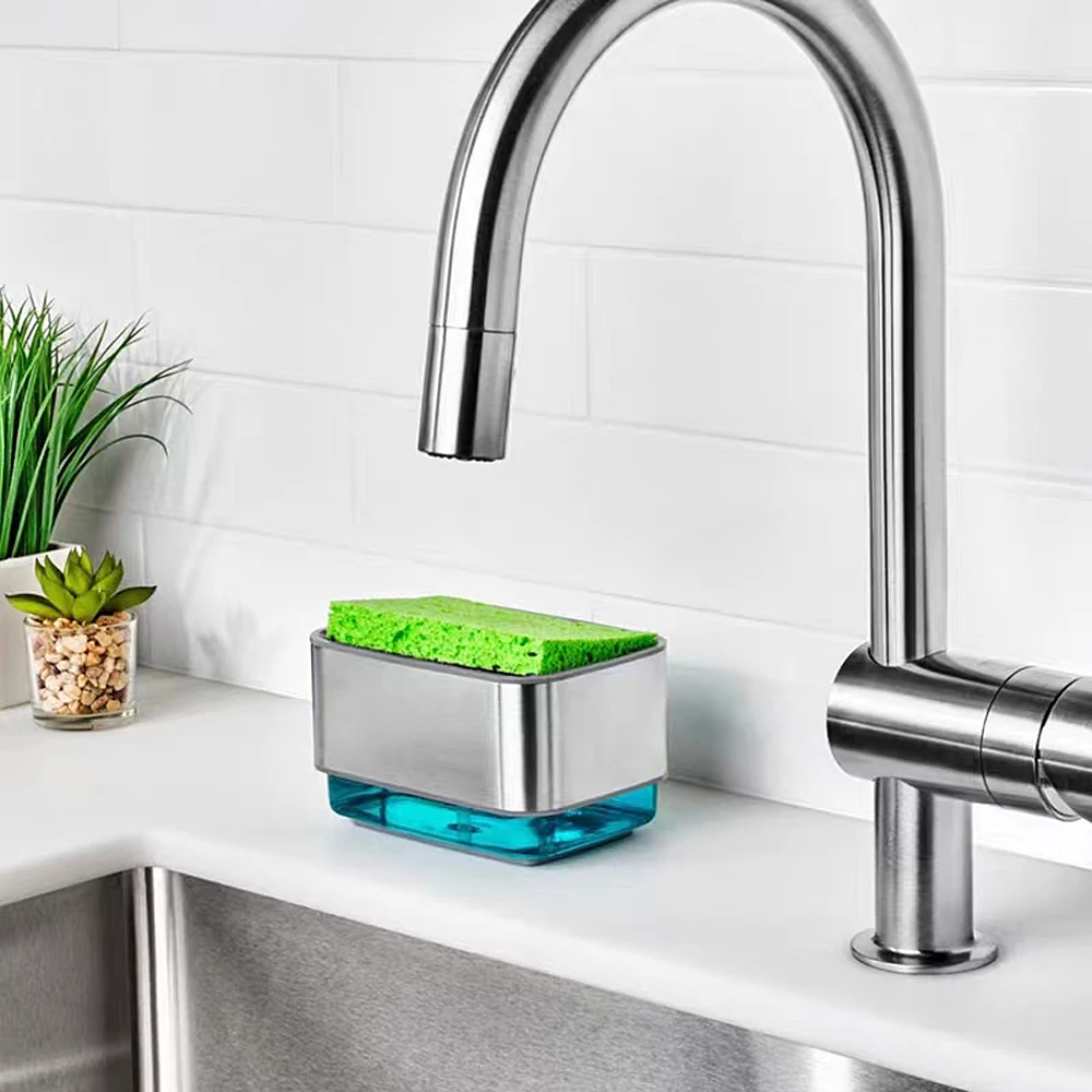 Stainless Steel Sponge Rack Soap Dispenser Sponge Caddy Soap Pump