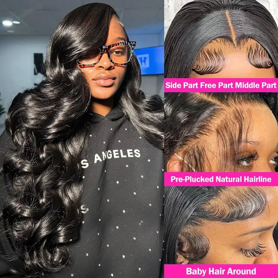 Pelucas frontales de encaje con ondas corporales de densidad 150%, cabello humano brasileño prearrancado para mujeres_voghion.com