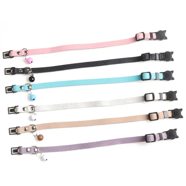 Luxury Cat Neck Belt Macaroon Color Real Leather Soft Breakaway Genuine ...