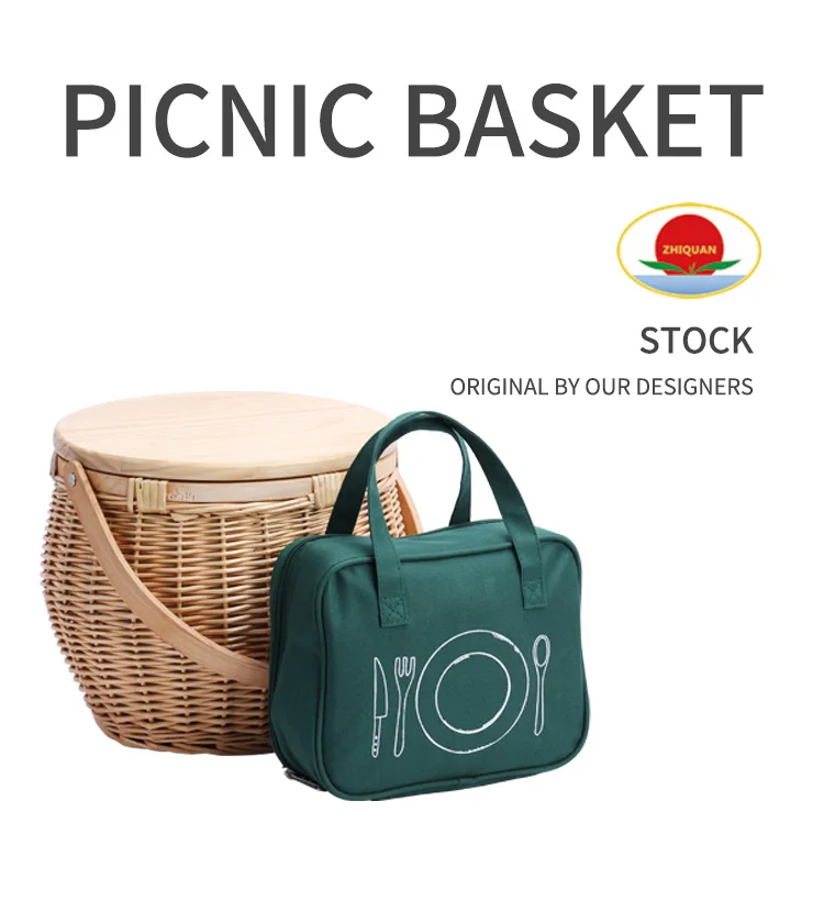 Round Beach Rattan Willow Outdoor Oval Storage Picnic Baskets Wicker Insulated Cooler Basket