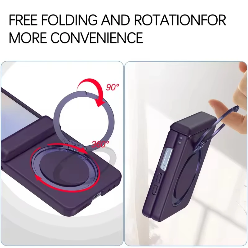 product matte sink feeling hinge protection 360 ring magnetic holder kicks stand shockproof pc cover for samsung z flip 7 phone case-5