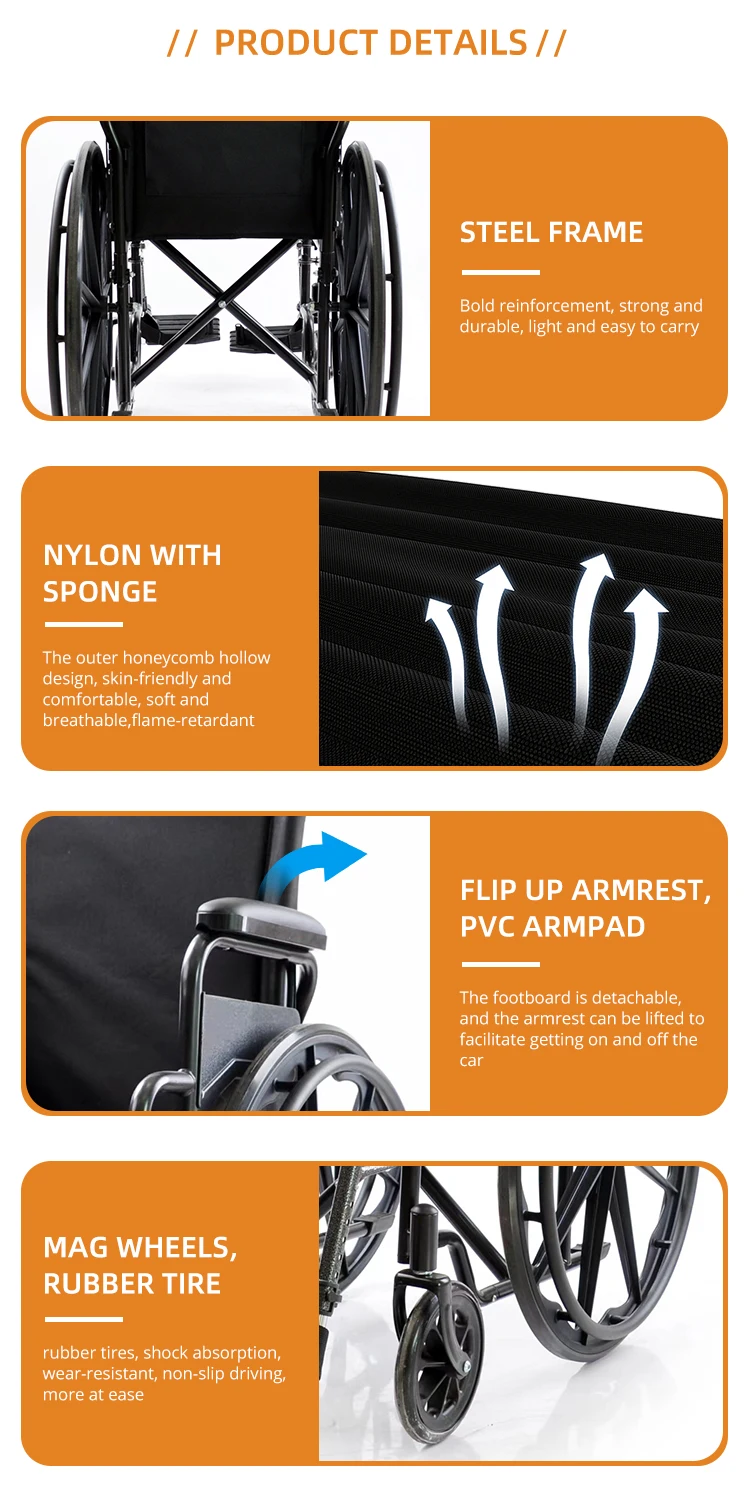 Manual Stair Climbing Wheelchair Steel Selfpropelled Wheelchair With