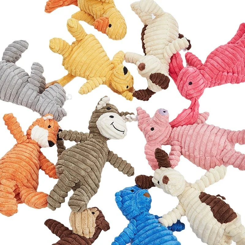 Wholesale Small MOQ Corduroy Pet Chew Toys Animal Shaped Dog Training Interactive Toys With Sound