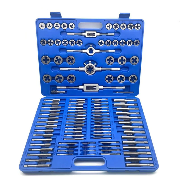 110PCS Tap and Die Set Metric Tap and Die Threading Kit Thread Chaser Set for Cutting External and Internal Threads