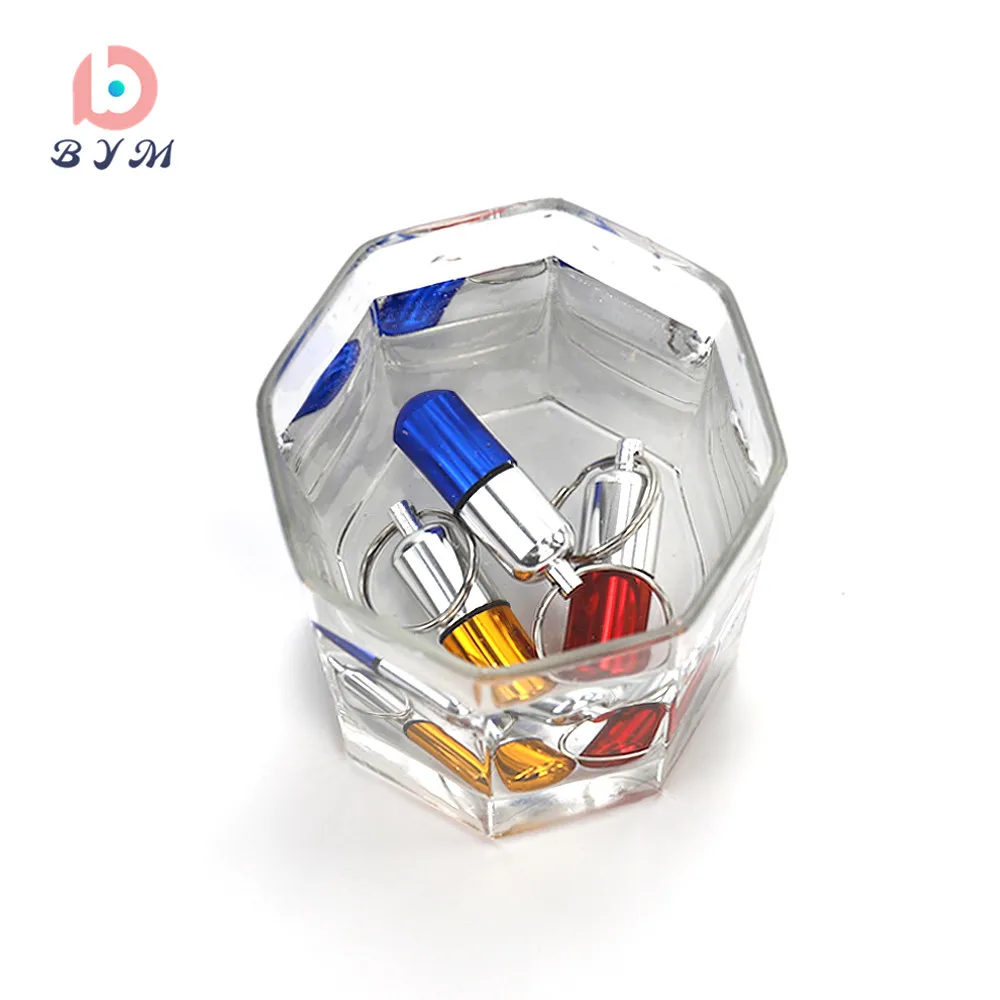 Source aluminium bicolor capsule shaped pill box waterproof travel round  designer keychain mini pill case on m.