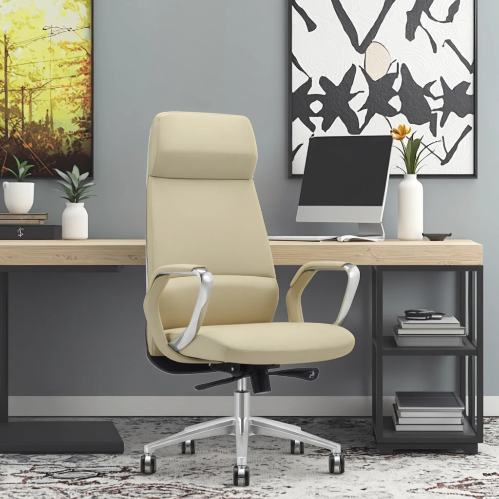 Modern Ergonomic Leather High Back Executive Office Chair with Adjustable Lumbar Support 4