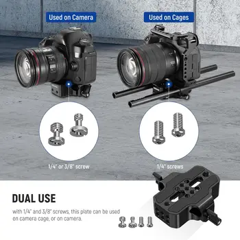 NEEWER Camera Base Plate With Dual Rod Rail Clamp, 15mm LWS Baseplate for Camera Cage Tripod Shoulder Rig With 1/4" & 3/8" detail image