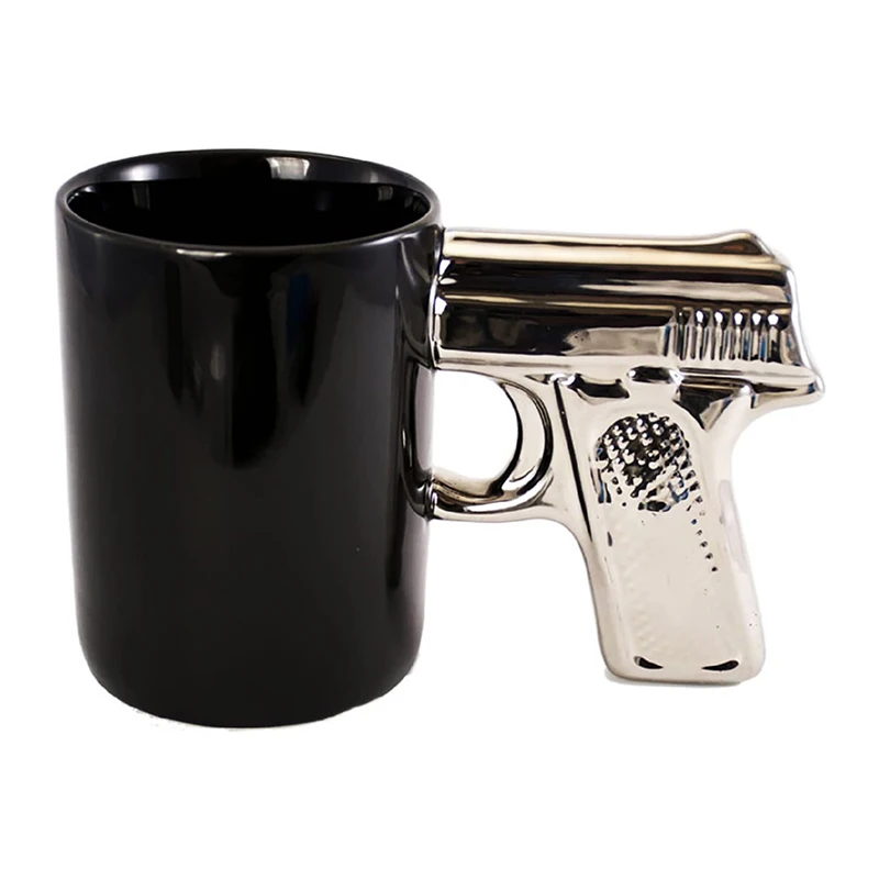 Custom Unique 3d Ceramic Pistol Cup Creative Black Powder Gun Mug