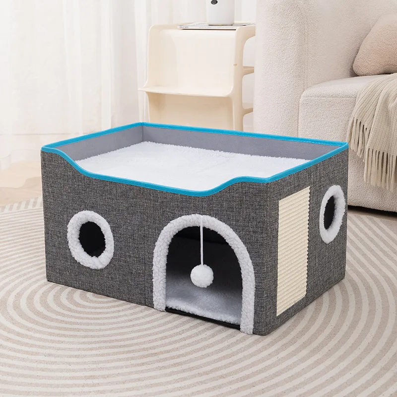 product foldable cat condo cat house with scratch pad and fluffy ball-53