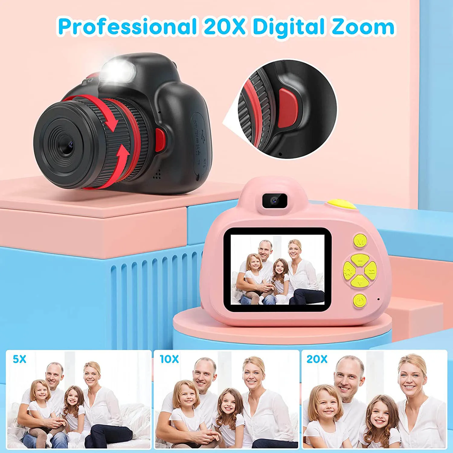 2.4 Inch IPS Screen Digital Camera for Kids 3-8 Year Old Birthday Gifts Mini Video Camcorder