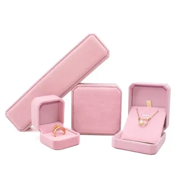 Factory Custom necklace bracelet box wedding surprise pink earrings ring box packaging for jewelry velvet jewelry box
