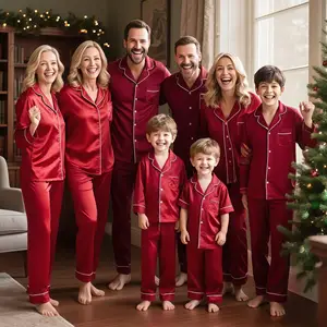Family Christmas Casual Pajamas Set Mommy Me Outfits Matching Clothes Lapels Mother Dad Son Daughter Silk/Cotton