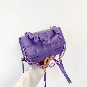 Wholesale PU Leather Simple Handbags Pure Color Underarm Crossbody Bags Wrinkle Square Indentation Luxury Shoulder Bag for Women