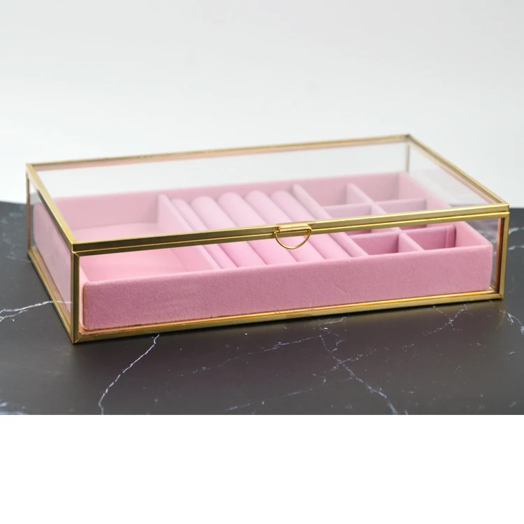 Crystal Brass And Glass Display Jewelry Boxes With Linen Insert Buy