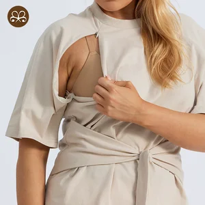 Custom Maternity Clothing 100%cotton Tees Breastfeeding T-shirt Invisible Zippers Mommy Short Sleeves