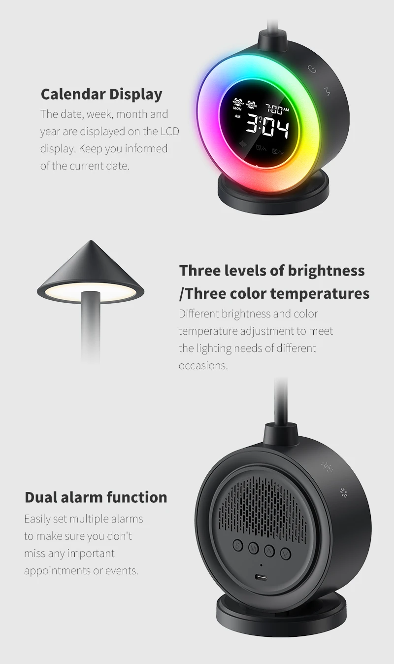 product dual alarm clock wake up light natural sound adjustment touch dimming timer night light portable bedside led mood table lamp-40