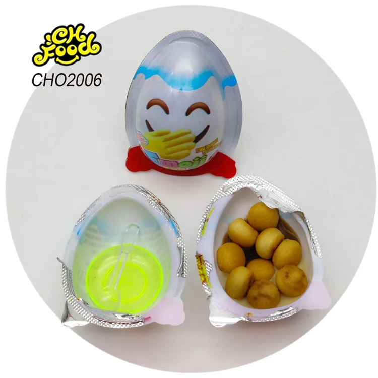 China Candy Supplier OEM Surprise Egg with Chocolate Biscuits and Mini Plastic Toy Wholesale Candy Toy for Kids
