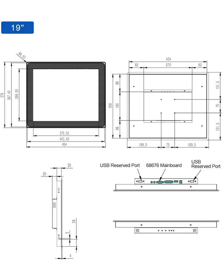 15.6 Inch 1366*768 IPS 1920*1080 VGA Capacitive Touch Metal Aluminum Frame TFT Embedded Pure Flat Industrial LED Monitor