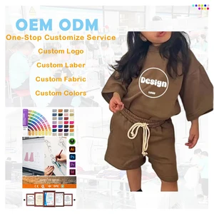 Summer Kids Drop Shoulder Oversized Boxy T Shirt and Shorts Custom Logo Solid Half Sleeve Kids Set Kids Tracksuit