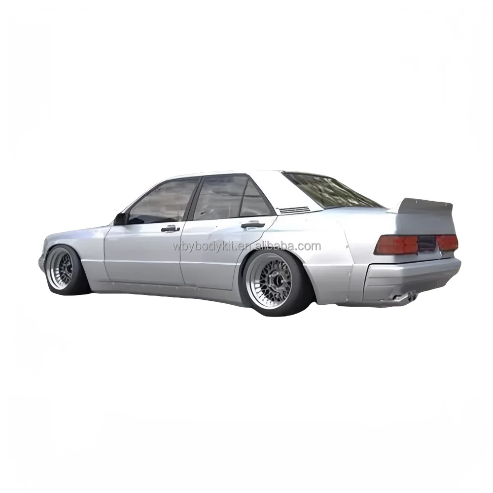 For Mercedes-Benz C-Class W201 190E Body Kit Wide Body Fenders Front Diffuser Side Skirts Trunk Spoiler Bumper Rocket