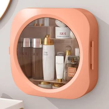 Sesame Wall-mounted Hole-free Makeup Organizer Waterproof Plastic Divided Storage Box