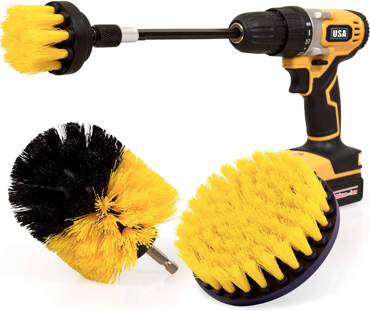 Power Scrubber Drill Brush Attachment 3 Piece Set for 1/4in Drive ABN