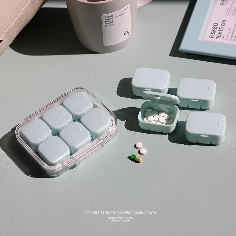 Custom logo 6 Compartments Capsule Pill Container Plastic Travel Medicine case with Multiple Pockets