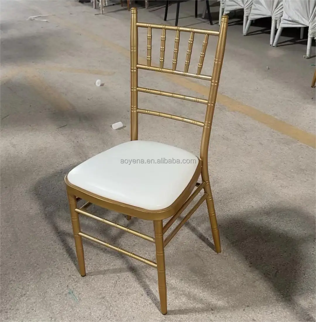 Hot Sell Cheaper Price Solid Metal Chiavari Chairs Gold Wedding Banquet  Chairs with Fix Cushion