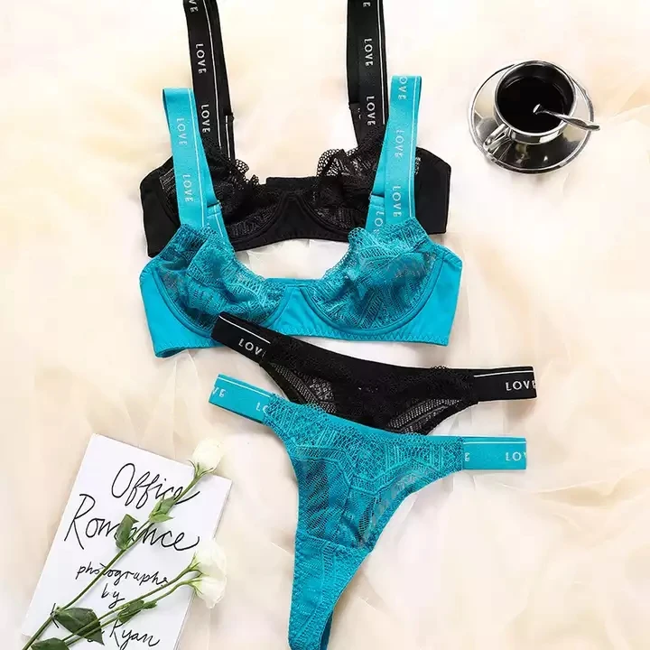 LJ063 blue lace bra set alternate view