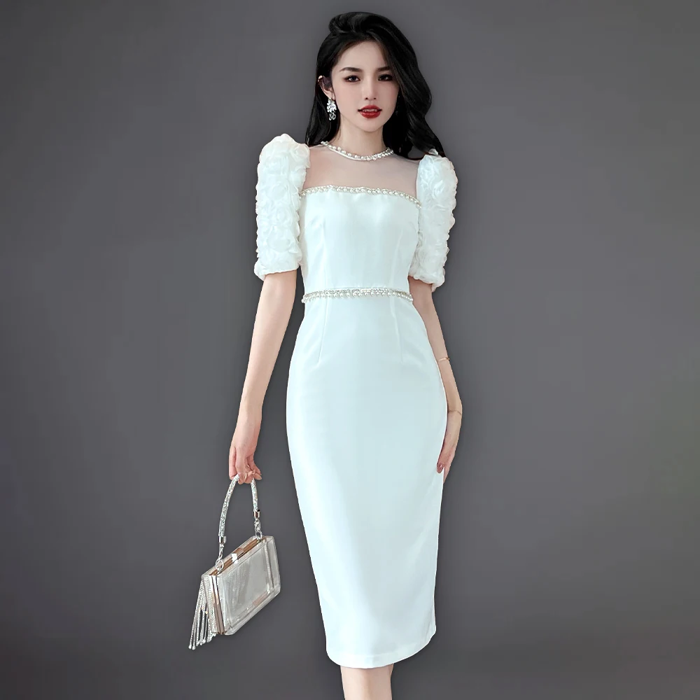【新品未使用】　Acka pearl belted puff dress 新品未使用】 Acka pearl belted puff dress（Peach Taffeta
