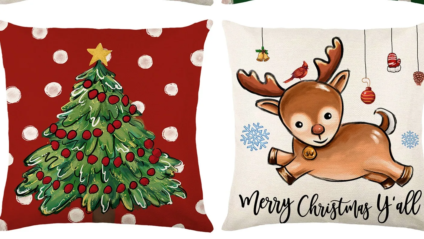 In Stock Christmas Pillow Covers 18x18 Inch Linen Winter Xmas Holiday