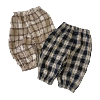 Children's Clothes Autumn and Winter Baby Pants Big Crotch Coated Korean Style Plaid Wide Casual Pants for Boys Girls Outerwear